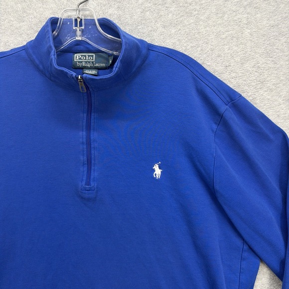Polo Ralph Lauren 1/4 Zip Pullover Men Large Blue Pima Cotton Sweater Sweatshirt - Picture 2 of 7